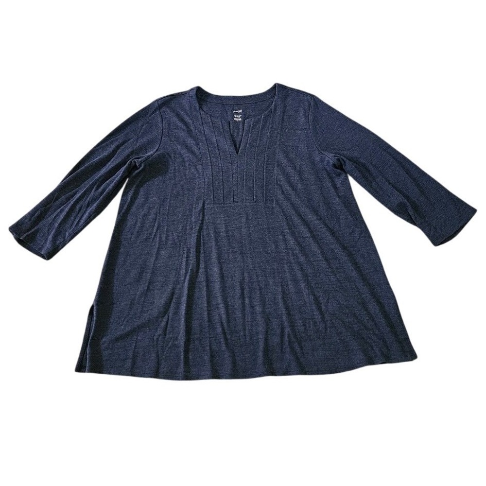 J. Jill Pure Jill Slub Bib Tunic Womens Large Navy Blue 100% Cotton Shirt Top